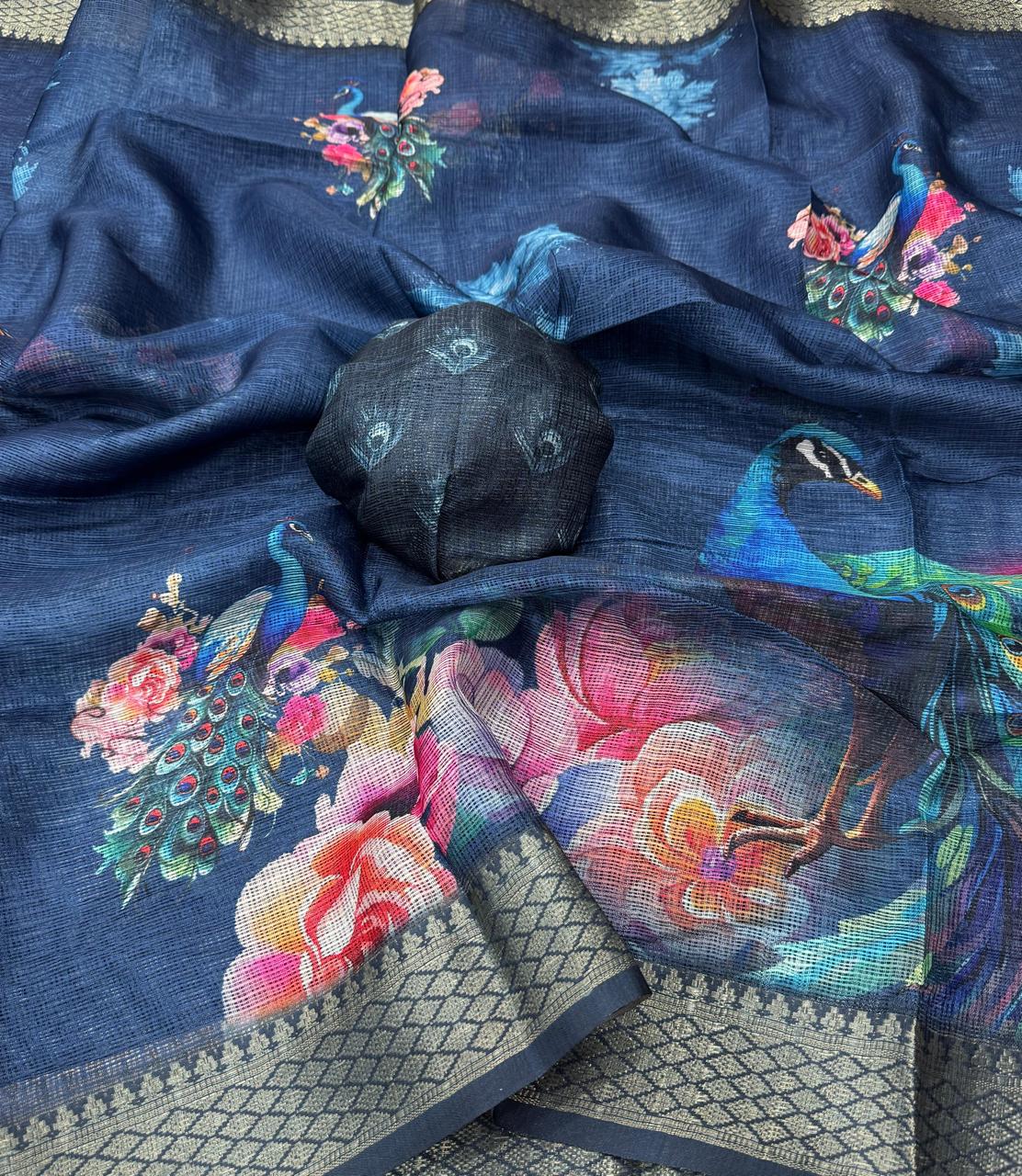 Navy peacock saree