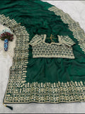 Bottle green sequins saree