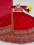 Red and gold lehenga
