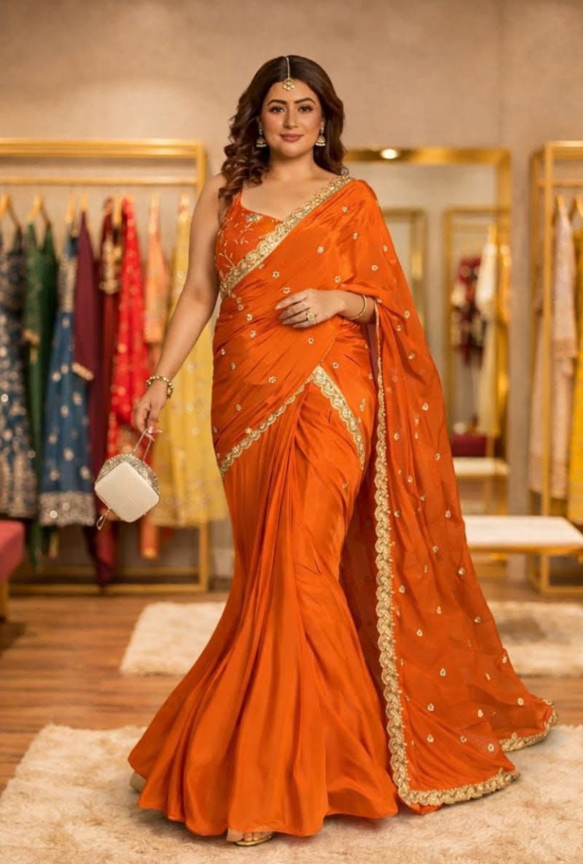 orange lehenga saree