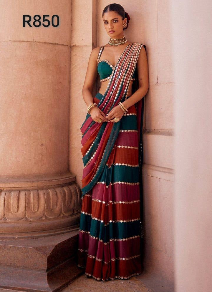 Pink red and green sari