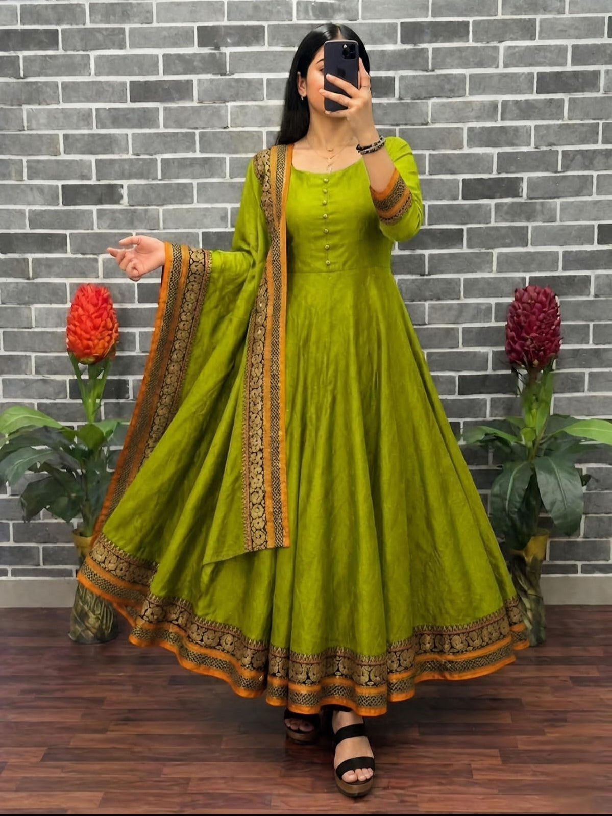 Green south Indian inspired Anarkali