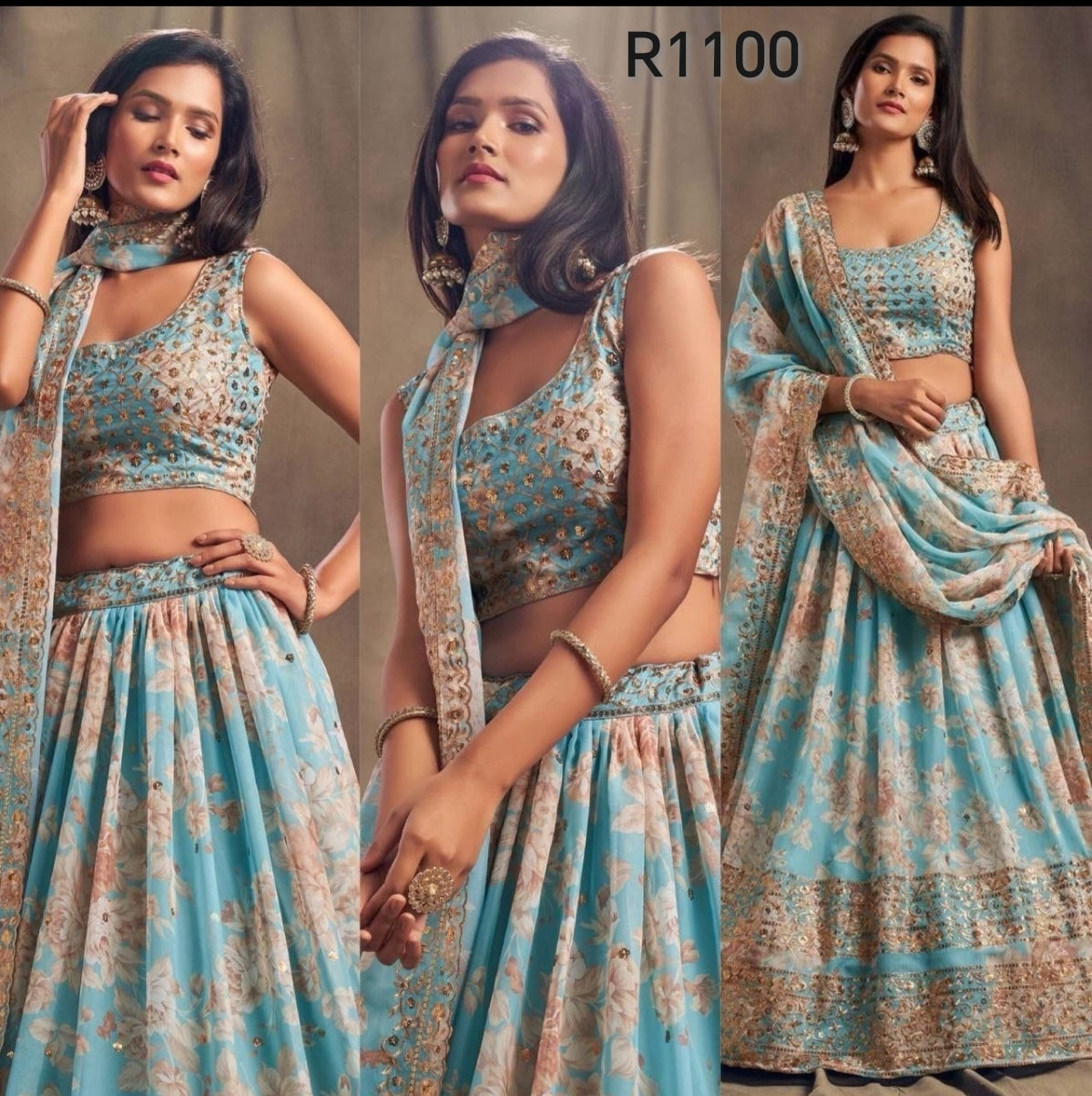 Blue floral lehenga
