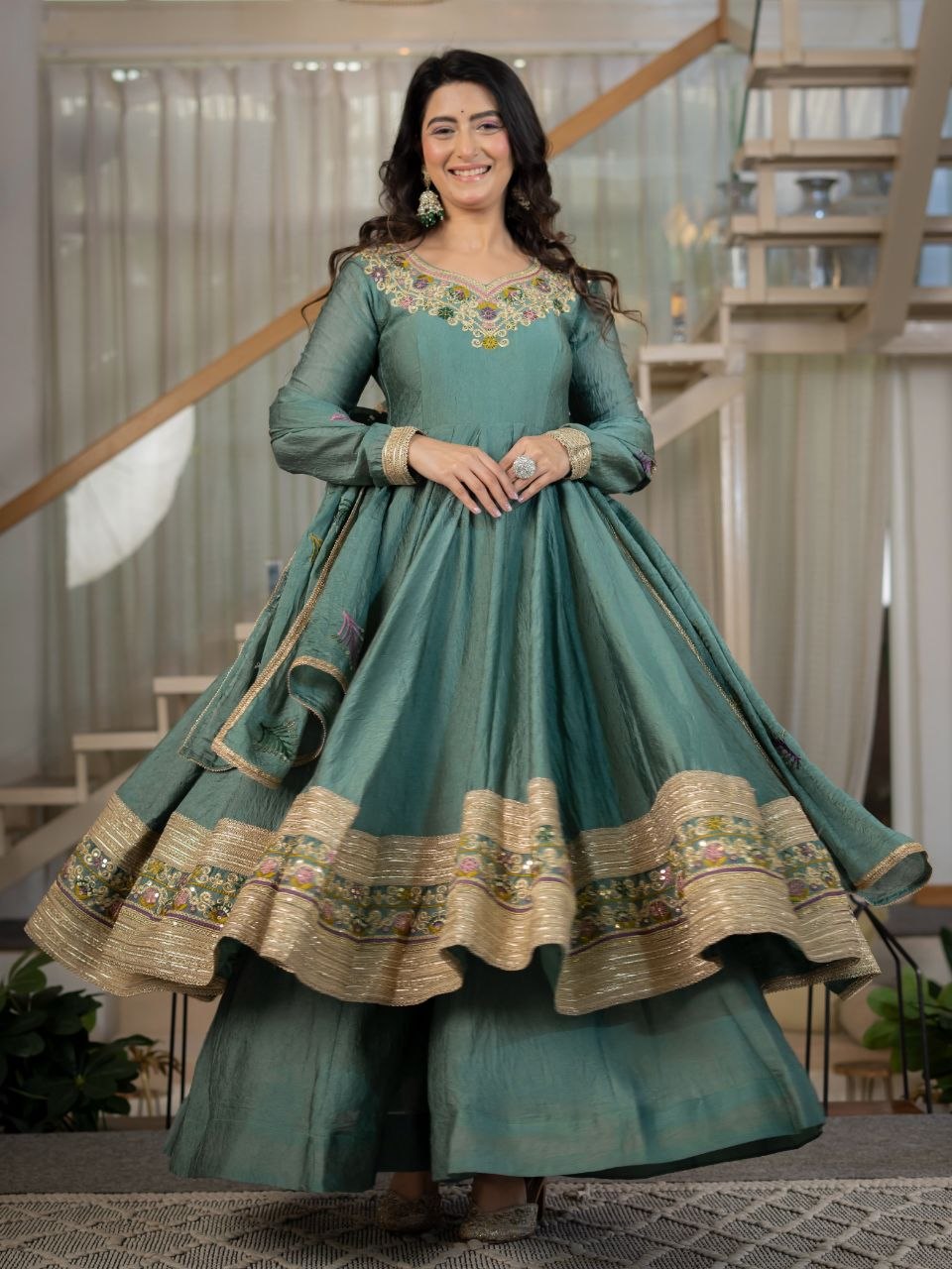 Green and gold palazzo set