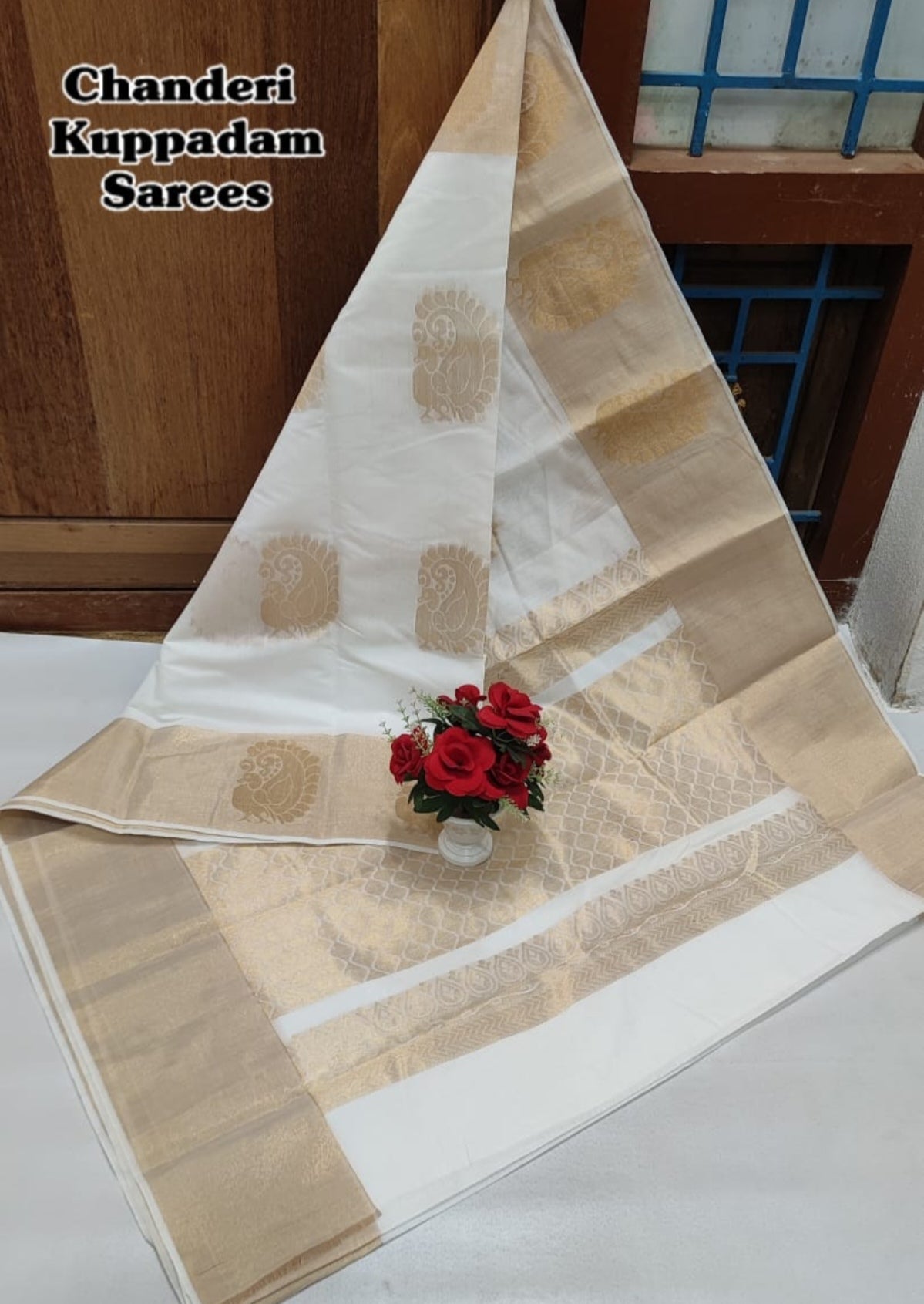 white and gold saree