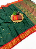 Bottle green and red saree