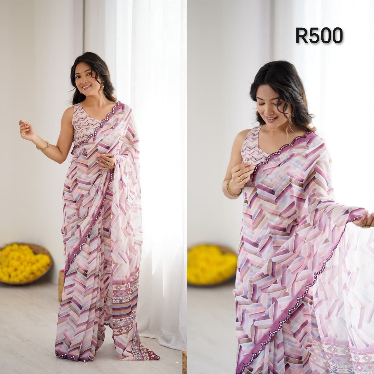 white and purple sari