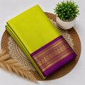 Lime green and purple silk saree