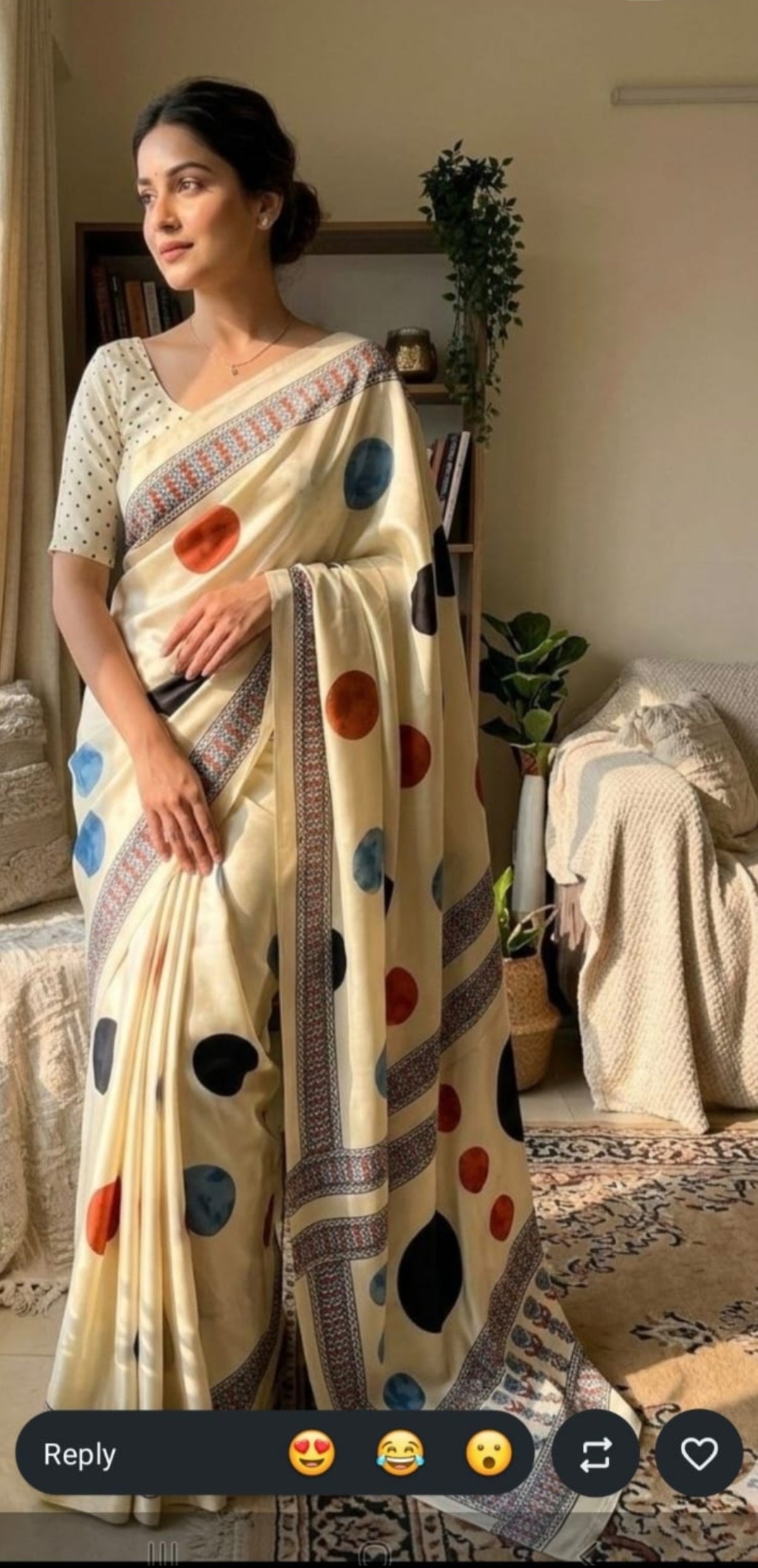 Off white polka dot saree