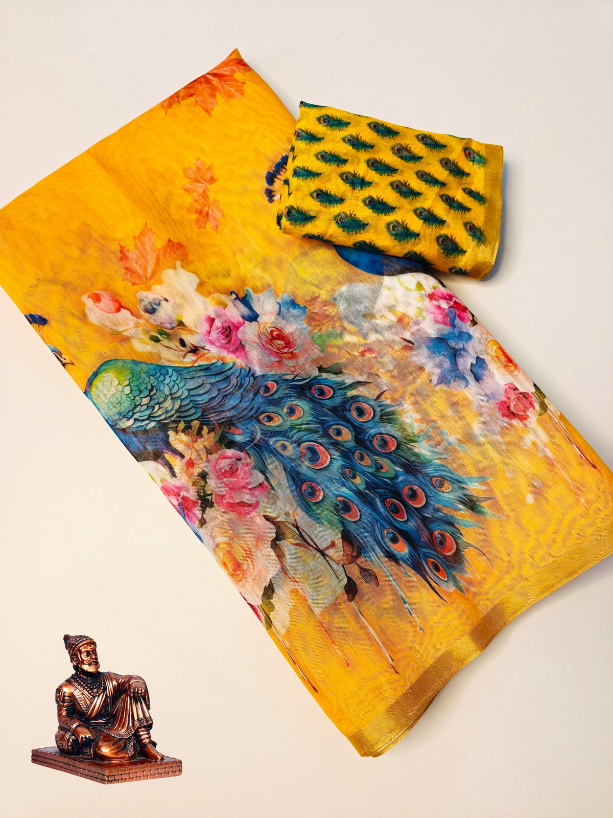 Yellow peacock saree