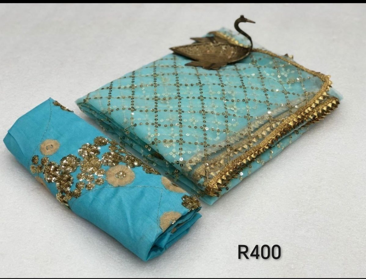 Sky blue and gold sari