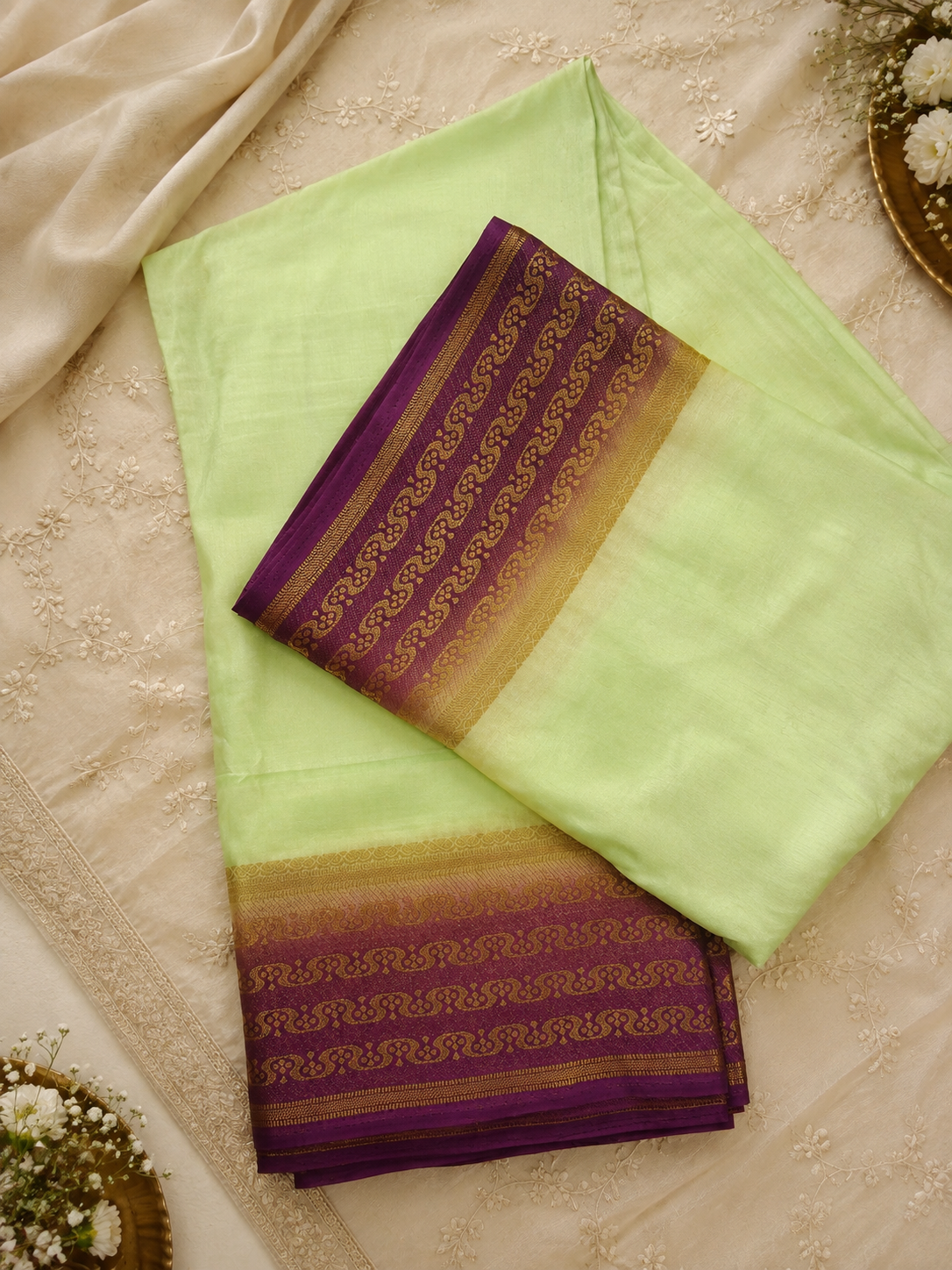 Lime green and purple saree
