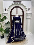 navy blue and gold lehenga