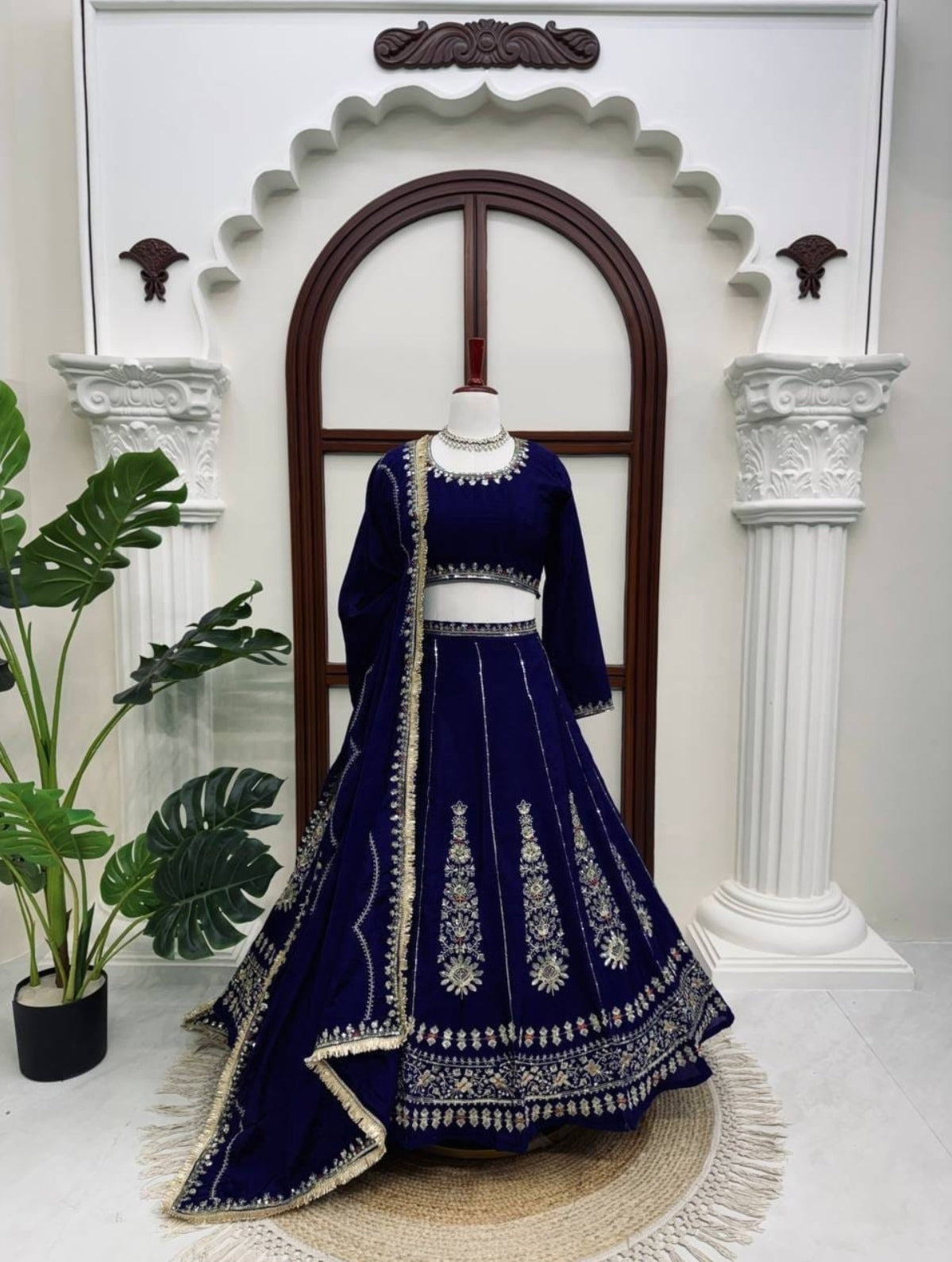 navy blue and gold lehenga