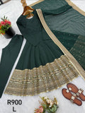 Bottle green and gold anarkali