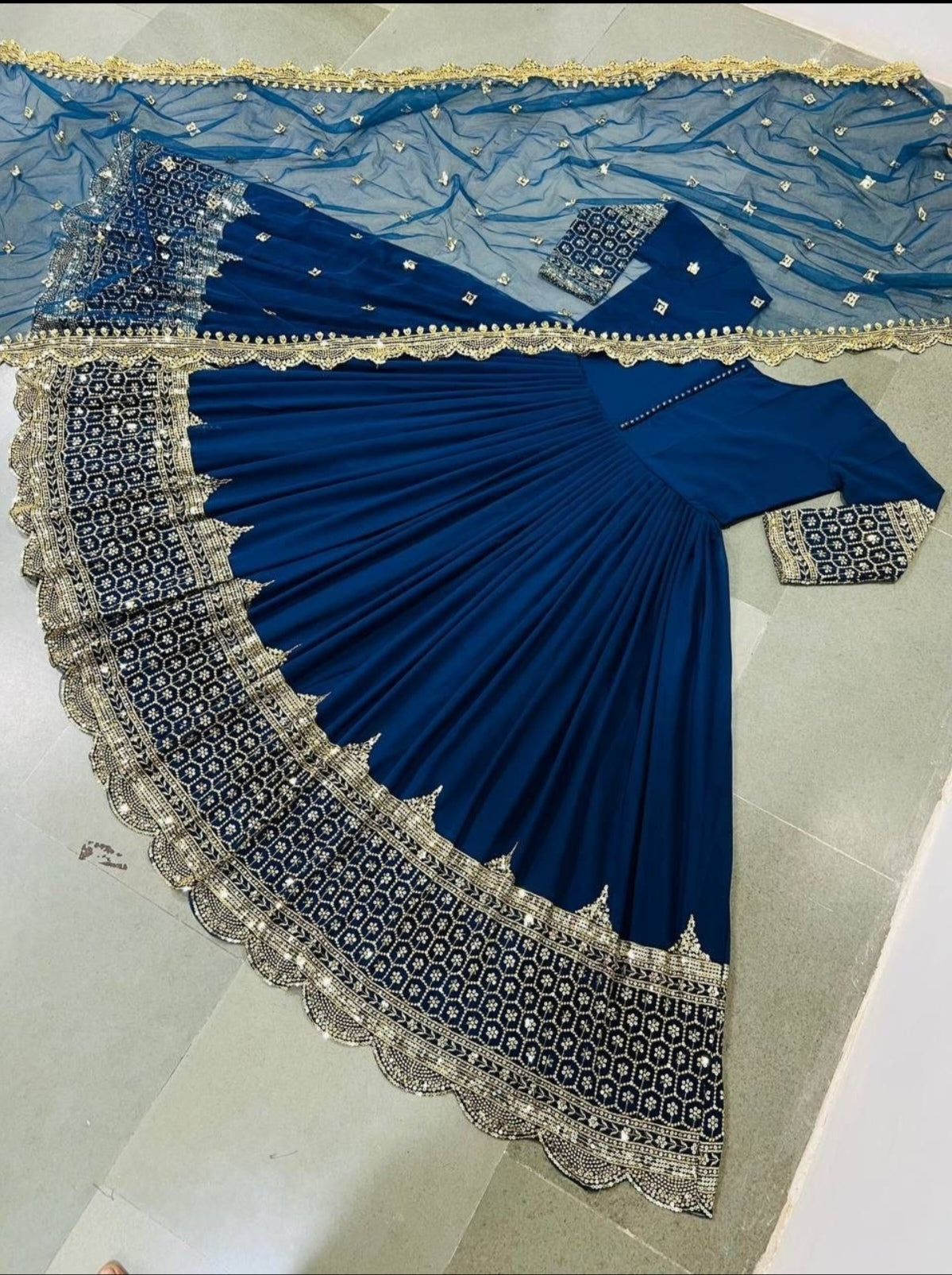 Royal blue and Gold Anarkali